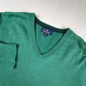 Brooks Brothers V-Neck Sweater Men Medium Green Supima Cotton Knit Pullover 0047